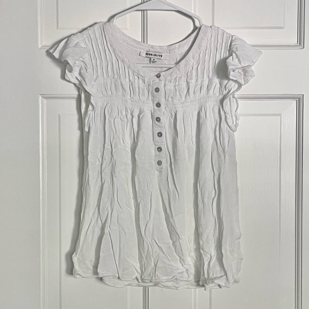 Rose & Olive Ruffled White Top